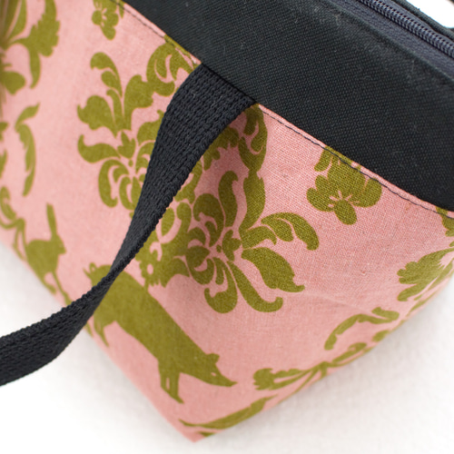 洗える保温保冷お弁当バッグ・くすみパープル×チュールレースヌビ風