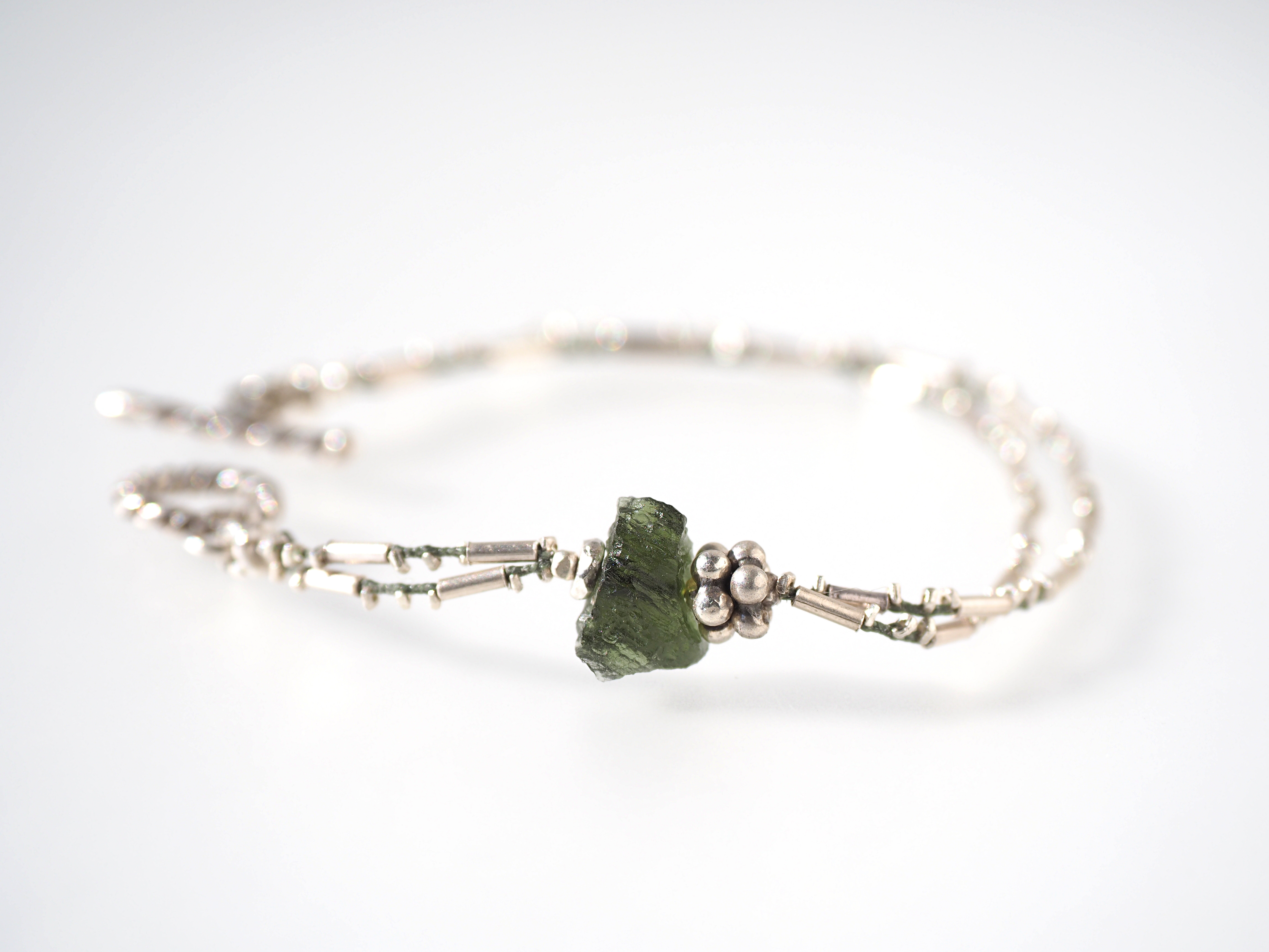 -Moldavite- silver double bracelet