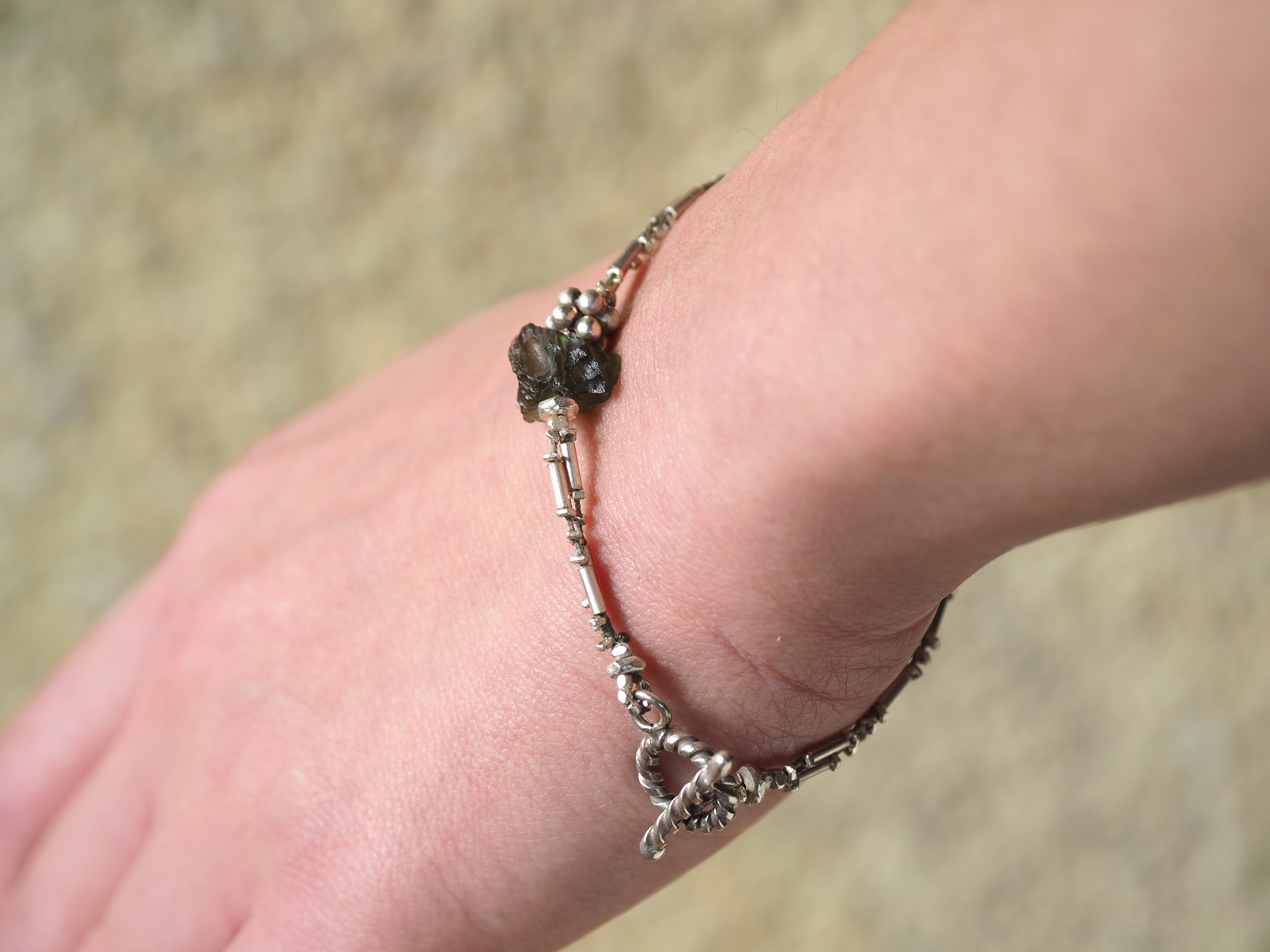 -Moldavite- silver double bracelet
