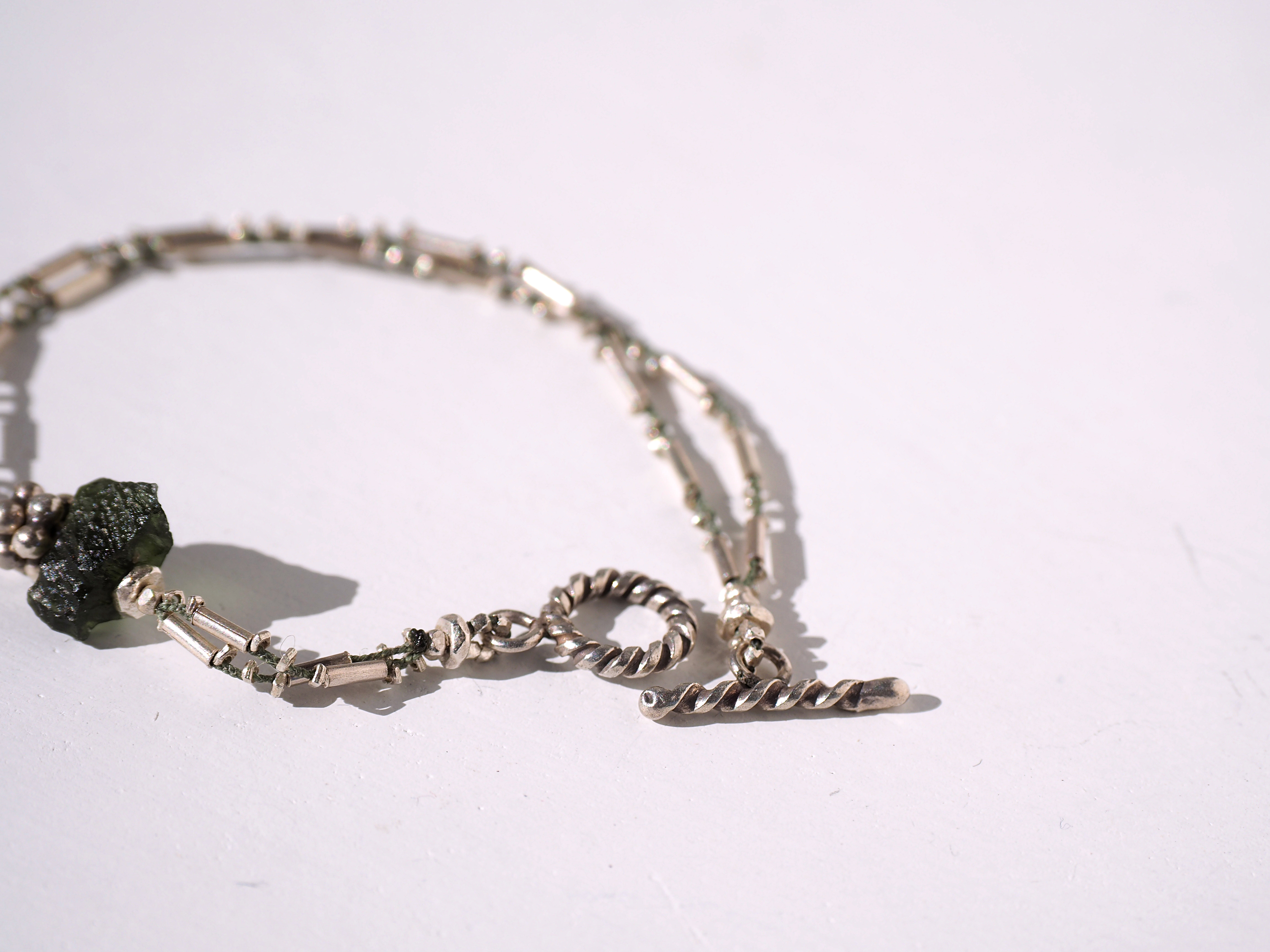 -Moldavite- silver double bracelet