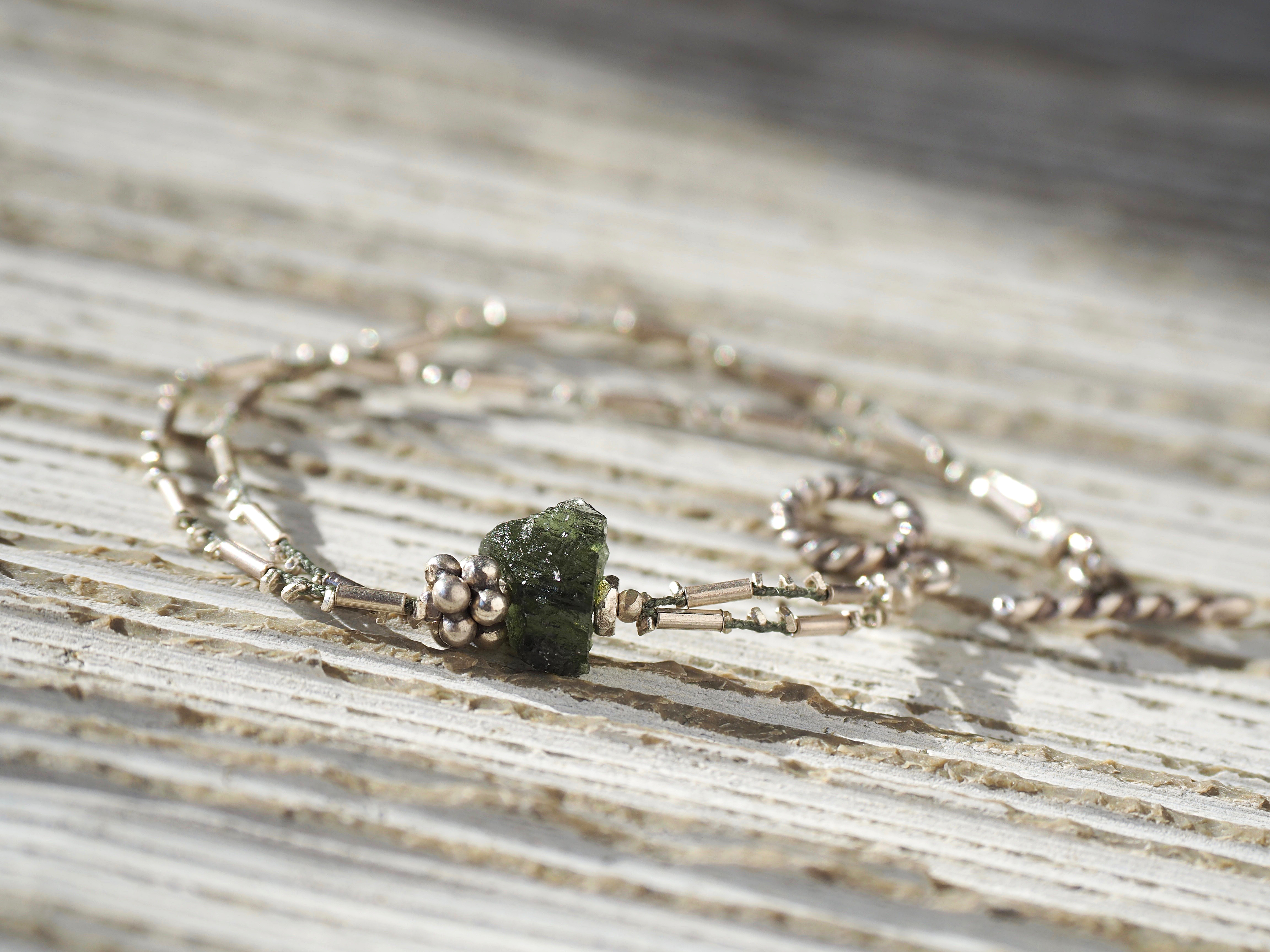 -Moldavite- silver double bracelet