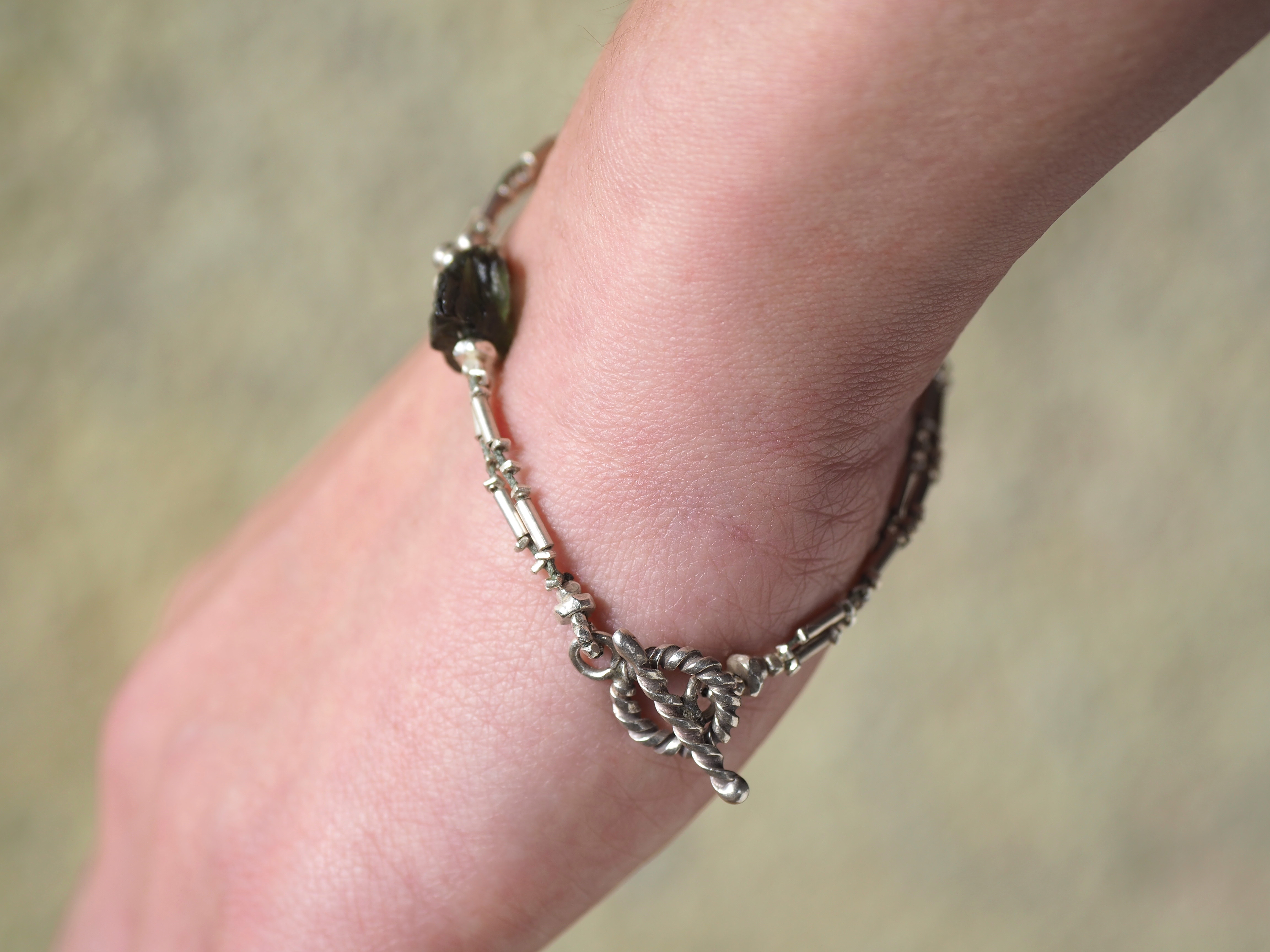 -Moldavite- silver double bracelet