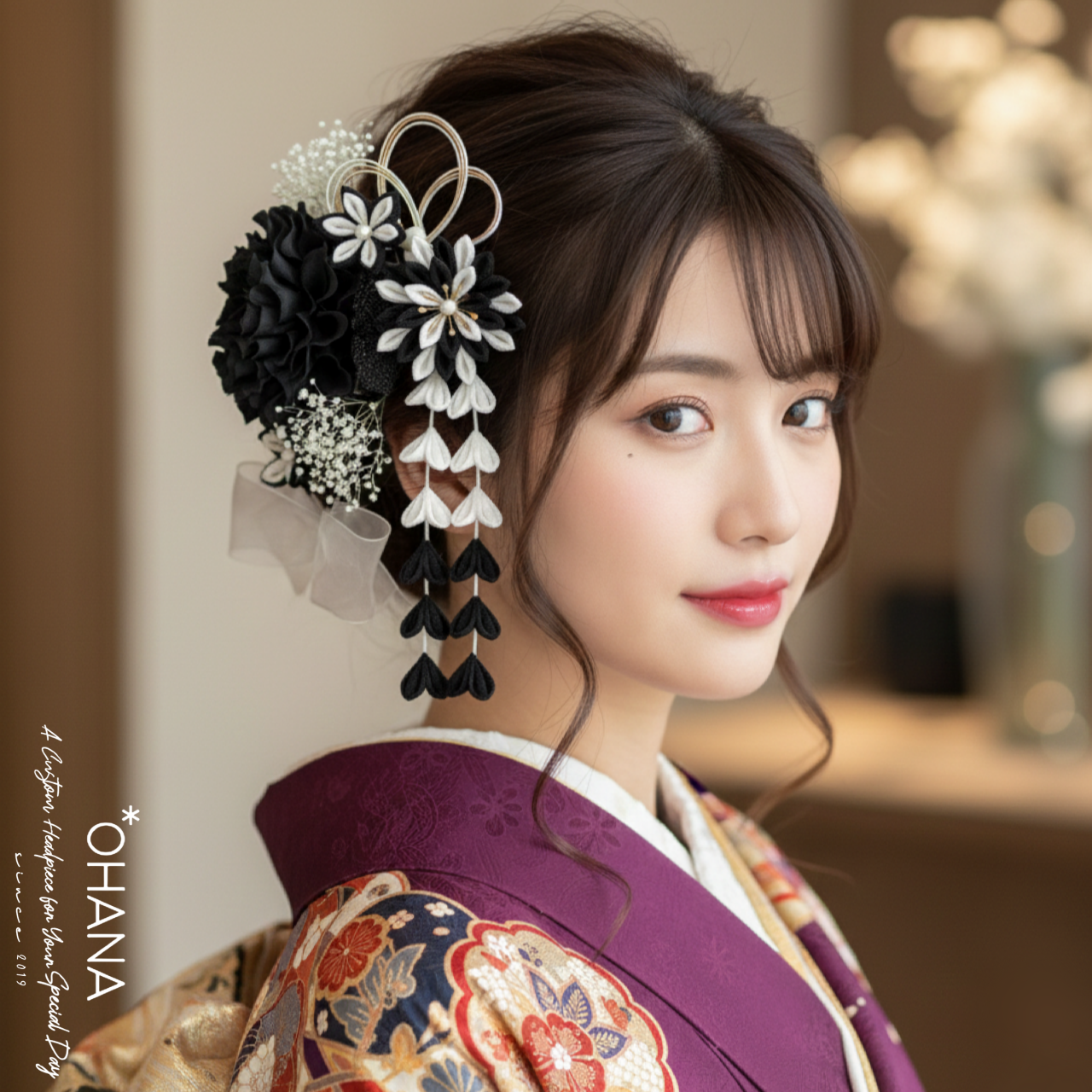 髪飾り　ヘッドドレス　成人式　結婚式　卒業式　七五三　振袖　袴　和装　ウェディング　つまみ細工　水引　ダリア　OHANA