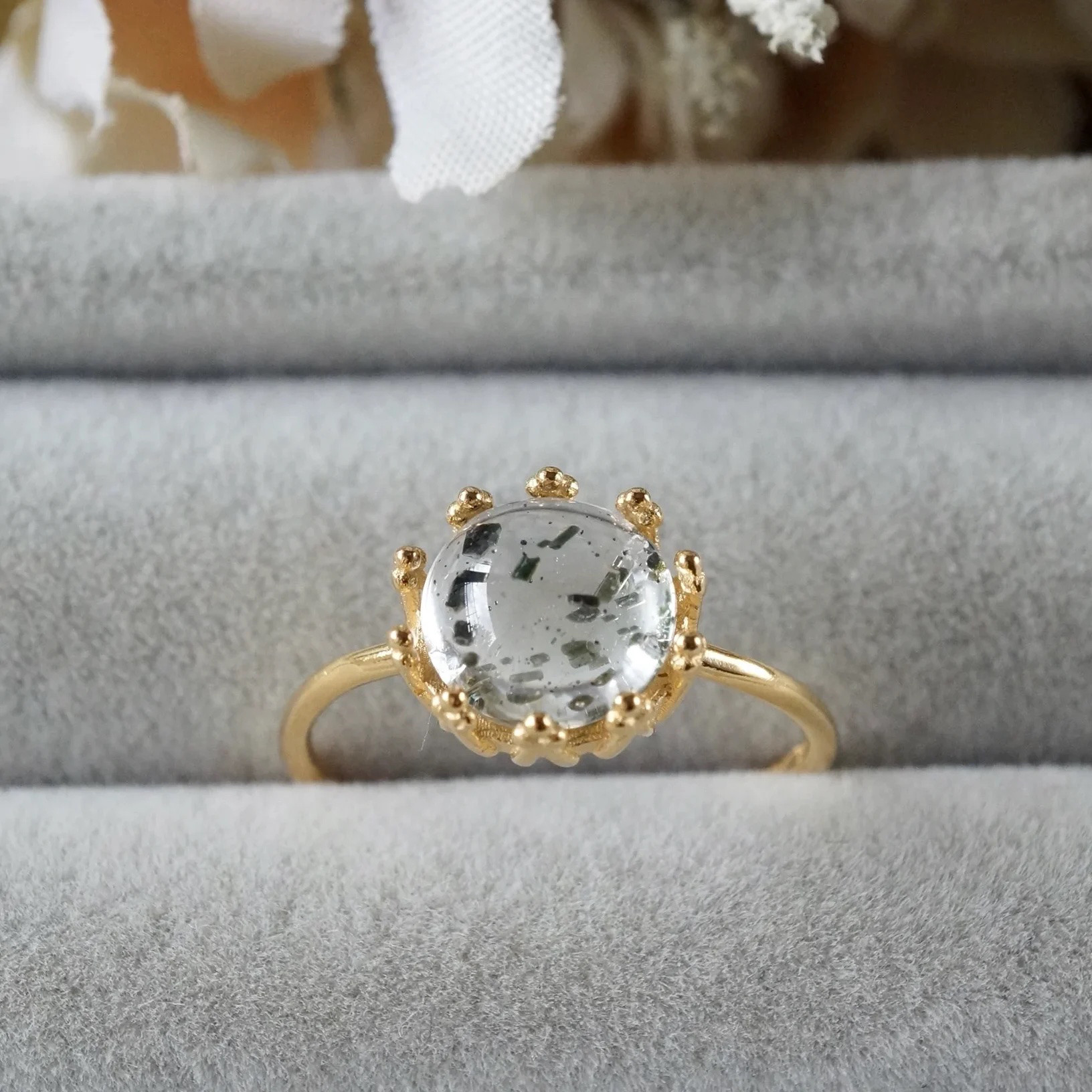 【受注制作】ドットクォーツ　クラウンモチーフ　7号〜フリーサイズリング　18kgp　シルバー925　8mm