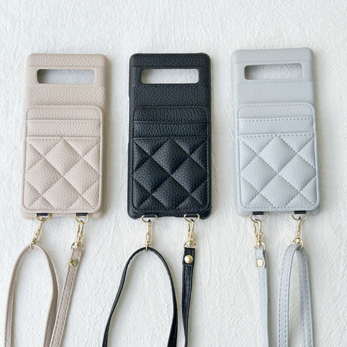 キルティング Xperia / AQUOS / Pixel 10 ケース ショルダー カード
