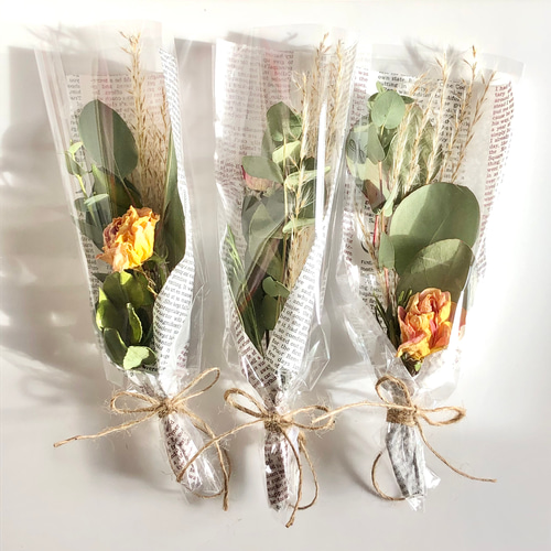 ドライフラワー ミニブーケ ラッピング付 2点 ＊ミニスワッグ ユーカリ