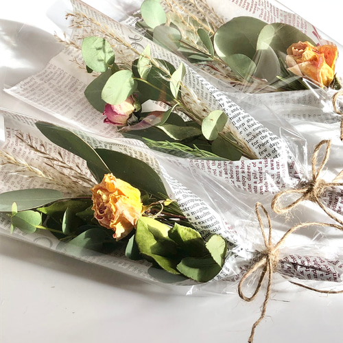 ドライフラワー ミニブーケ ラッピング付 2点 ＊ミニスワッグ ユーカリ