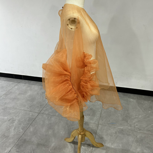 上質オーガンジートップス オレンジブラウンカーディガン(ボレロ