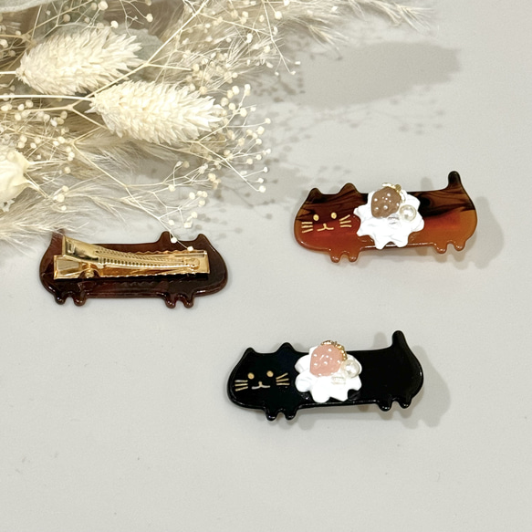 にゃんこリボンのヘアクリップ(水色)、ぐで猫 にゃんこリボンのヘアクリップ(水色)、ぐで猫