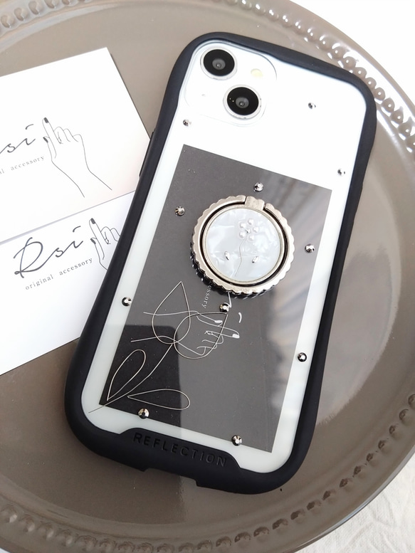 iPhoneケース　スマホケース　スマホリング付き　ワイヤーフラワー　チューリップ 4枚目の画像