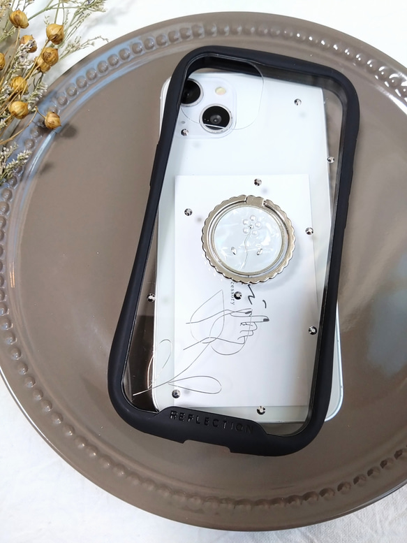 iPhoneケース　スマホケース　スマホリング付き　ワイヤーフラワー　チューリップ 2枚目の画像