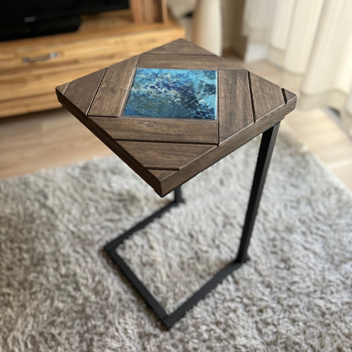 幅30cm角] サイドテーブル タイルテーブル スチール製 海を感じる