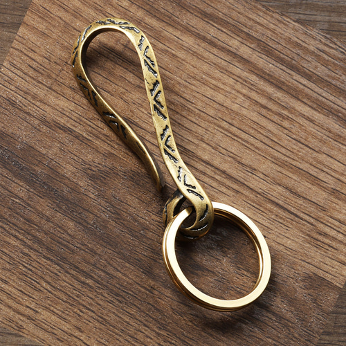 真鍮 キーフック 二重リング アラベスク 唐草模様 キーリング ダブル