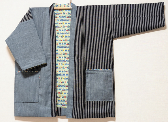 Creema限定スーツ生地を使った粋な半纏です。表は毛100％、裏は綿生地です。両方楽しめます。贈り物に! 11枚目の画像