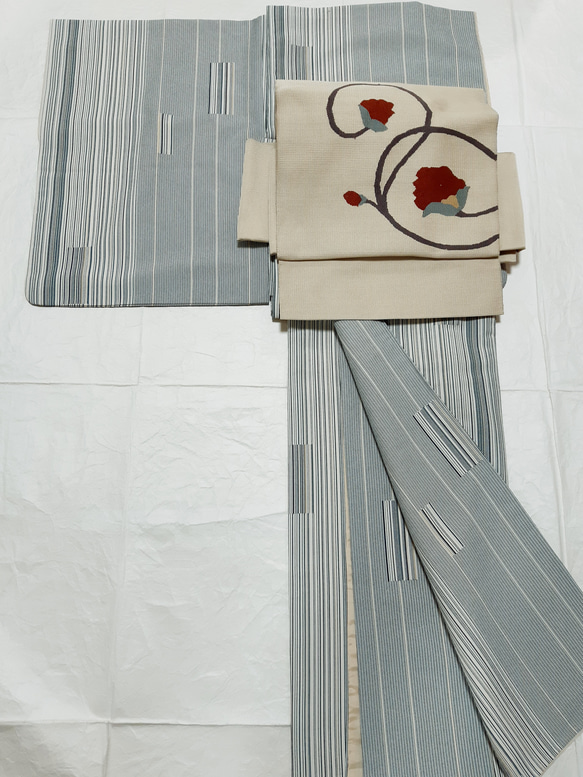 ワンタッチ帯　くらわん帯　正絹名古屋帯リメイク　織り花文様　作り帯　 9枚目の画像