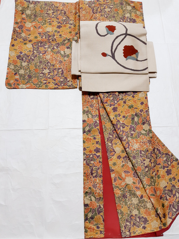 ワンタッチ帯　くらわん帯　正絹名古屋帯リメイク　織り花文様　作り帯　 11枚目の画像