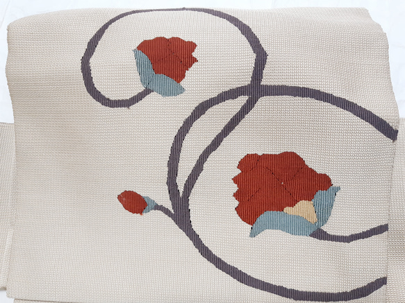 ワンタッチ帯　くらわん帯　正絹名古屋帯リメイク　織り花文様　作り帯　 4枚目の画像