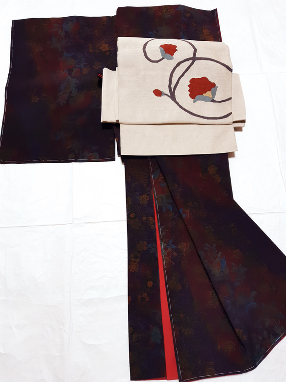 ワンタッチ帯　くらわん帯　正絹名古屋帯リメイク　織り花文様　作り帯　 10枚目の画像
