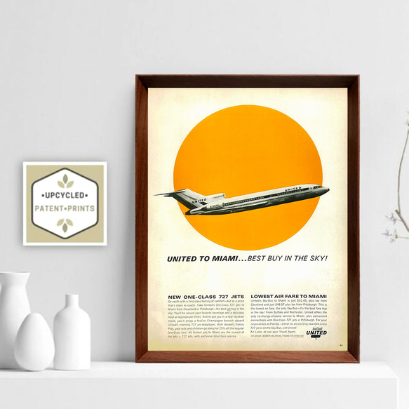 ユナイテッド航空 1960年代 アメリカ 雑誌 ヴィンテージ 広告 額付 ポスター アートフレーム 2枚目の画像