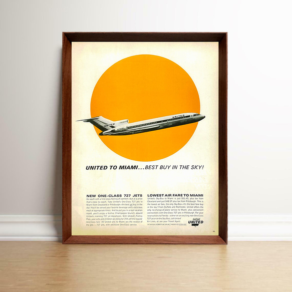 ユナイテッド航空 1960年代 アメリカ 雑誌 ヴィンテージ 広告 額付 ポスター アートフレーム 1枚目の画像