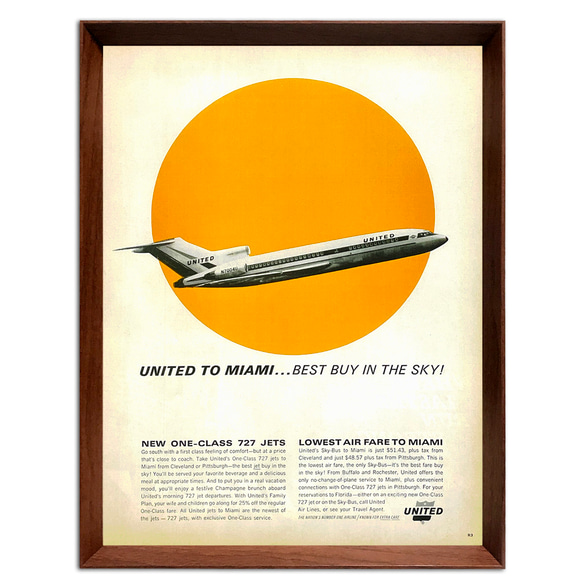 ユナイテッド航空 1960年代 アメリカ 雑誌 ヴィンテージ 広告 額付 ポスター アートフレーム 3枚目の画像