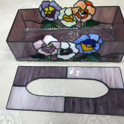 ステンドグラス　ティッシュボックス（Bx-2  薄紫 パンジー柄） 3枚目の画像