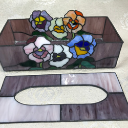 ステンドグラス　ティッシュボックス（Bx-2  薄紫 パンジー柄） 4枚目の画像