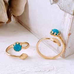 天然石ターコイズAAAゴールドベゼル＆リーフリング フリーサイズ(約9号〜17号位) turquoise ring 14枚目の画像