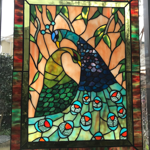 ステンドグラス 高級アートパネル インテリア壁掛け（Ap-73. 孔雀
