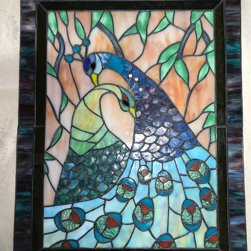 ステンドグラス 高級アートパネル インテリア壁掛け（Ap-73. 孔雀