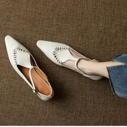 ポインテッドトゥ フラットシューズ レディース tストラップシューズ