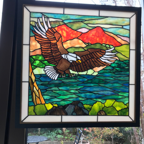 ステンドグラス 高級アートパネル インテリア壁掛け（Ap-74. 白頭鷲