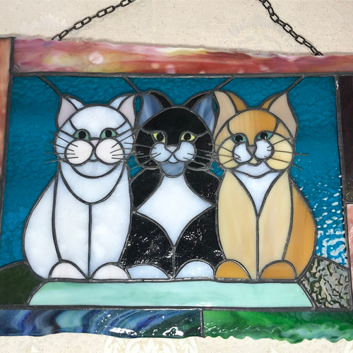 猫のステンドグラスアート パネル 【公式通販】