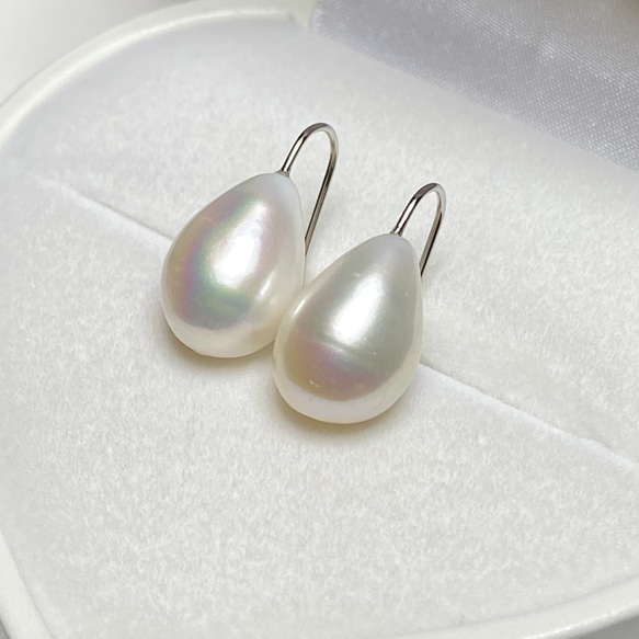 半額✨選べるパール✨縦11mm〜16mm⭐️大きめバロックパール　シンプル✨淡水パールピアス 4枚目の画像