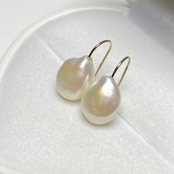 半額✨選べるパール✨縦11mm〜16mm⭐️大きめバロックパール　シンプル✨淡水パールピアス 17枚目の画像