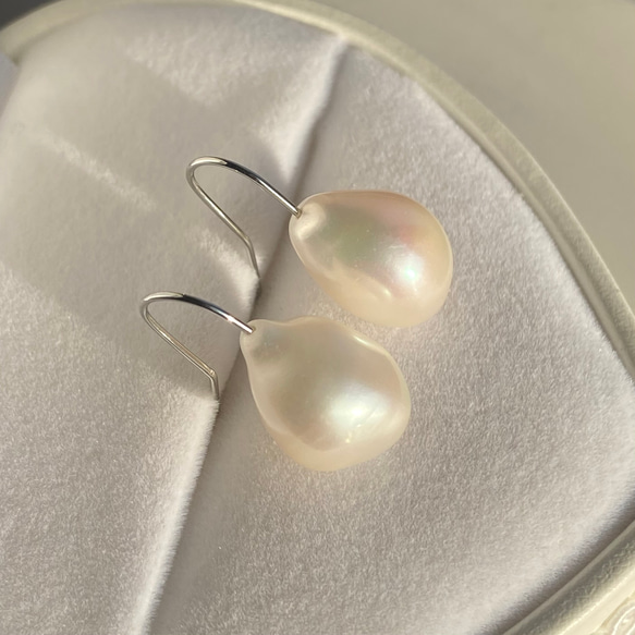 半額✨選べるパール✨縦11mm〜16mm⭐️大きめバロックパール　シンプル✨淡水パールピアス 13枚目の画像