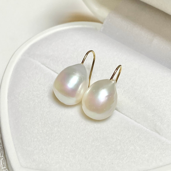 半額✨選べるパール✨縦11mm〜16mm⭐️大きめバロックパール　シンプル✨淡水パールピアス 3枚目の画像
