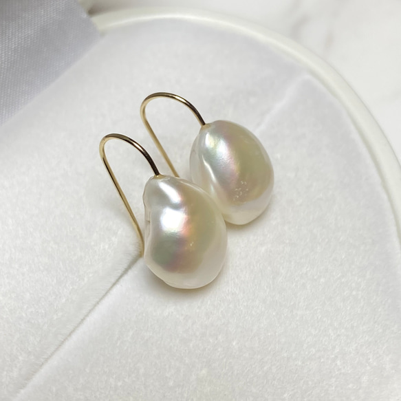 半額✨選べるパール✨縦11mm〜16mm⭐️大きめバロックパール　シンプル✨淡水パールピアス 16枚目の画像