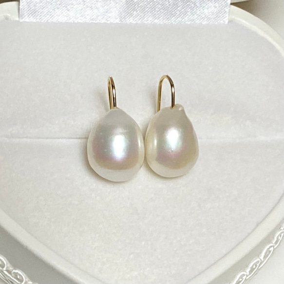 半額✨選べるパール✨縦11mm〜16mm⭐️大きめバロックパール　シンプル✨淡水パールピアス 15枚目の画像