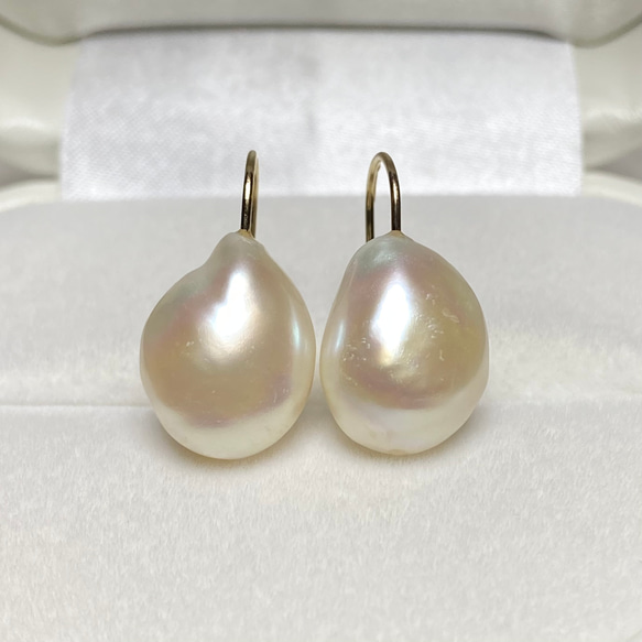 半額✨選べるパール✨縦11mm〜16mm⭐️大きめバロックパール　シンプル✨淡水パールピアス 7枚目の画像