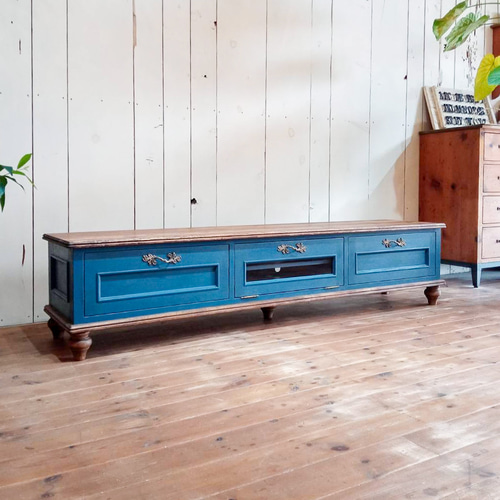 おしゃれ かわいい フランスアンティークテレビボード（ブルー） 英国