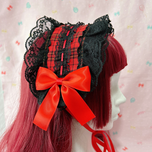 冬に恋して♡タータンチェック ヘッドドレス 赤チェック ヘッド