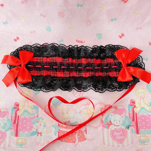axes femme タータンチェックジャンスカ赤Mサイズ、ヘッドドレス赤フリー タータンチェックジャンスカ[品番：IGAW0005500]｜axes femme