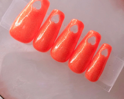 No.38オープンハート♡ネオンラメオレンジ ネイルチップ ネオンカラー