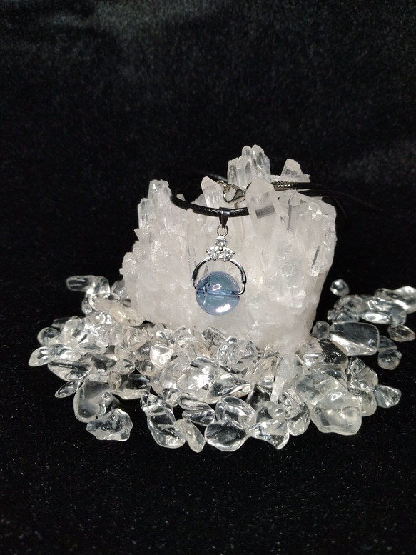 天然石コスモオーラ水晶　ラウンド12mm　天然石ペンダント 1枚目の画像