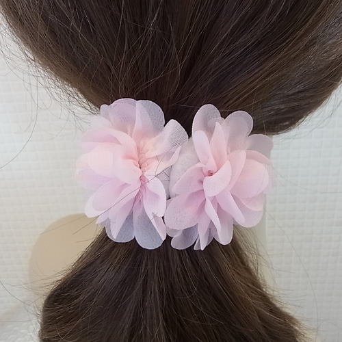 ヘアゴム フラワーモチーフ シフォン ヘアアクセサリー ピンク 