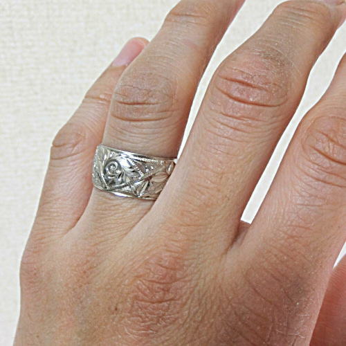 一点物】 洋画家・村田一男『銀製手彫りリング』(アールヌーボー調