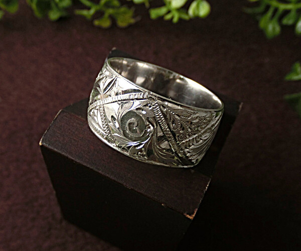 【一点物】　洋画家・村田一男『銀製手彫りリング』(アールヌーボー調）：リングサイズ・12号～16号　　◎日本製