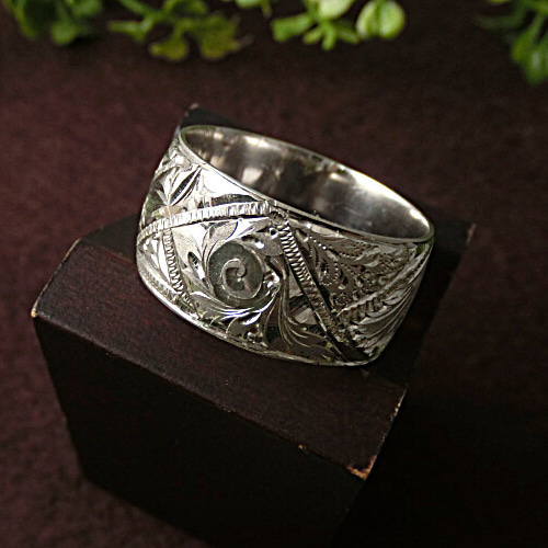 一点物】 洋画家・村田一男『銀製手彫りリング』(アールヌーボー調