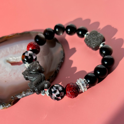 シルバーオブシディアンの龍のブレスレット ブレスレット ekyuza